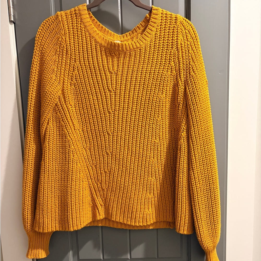 LOFT Mustard Yellow Chunky Knit Swing Sweater – XS